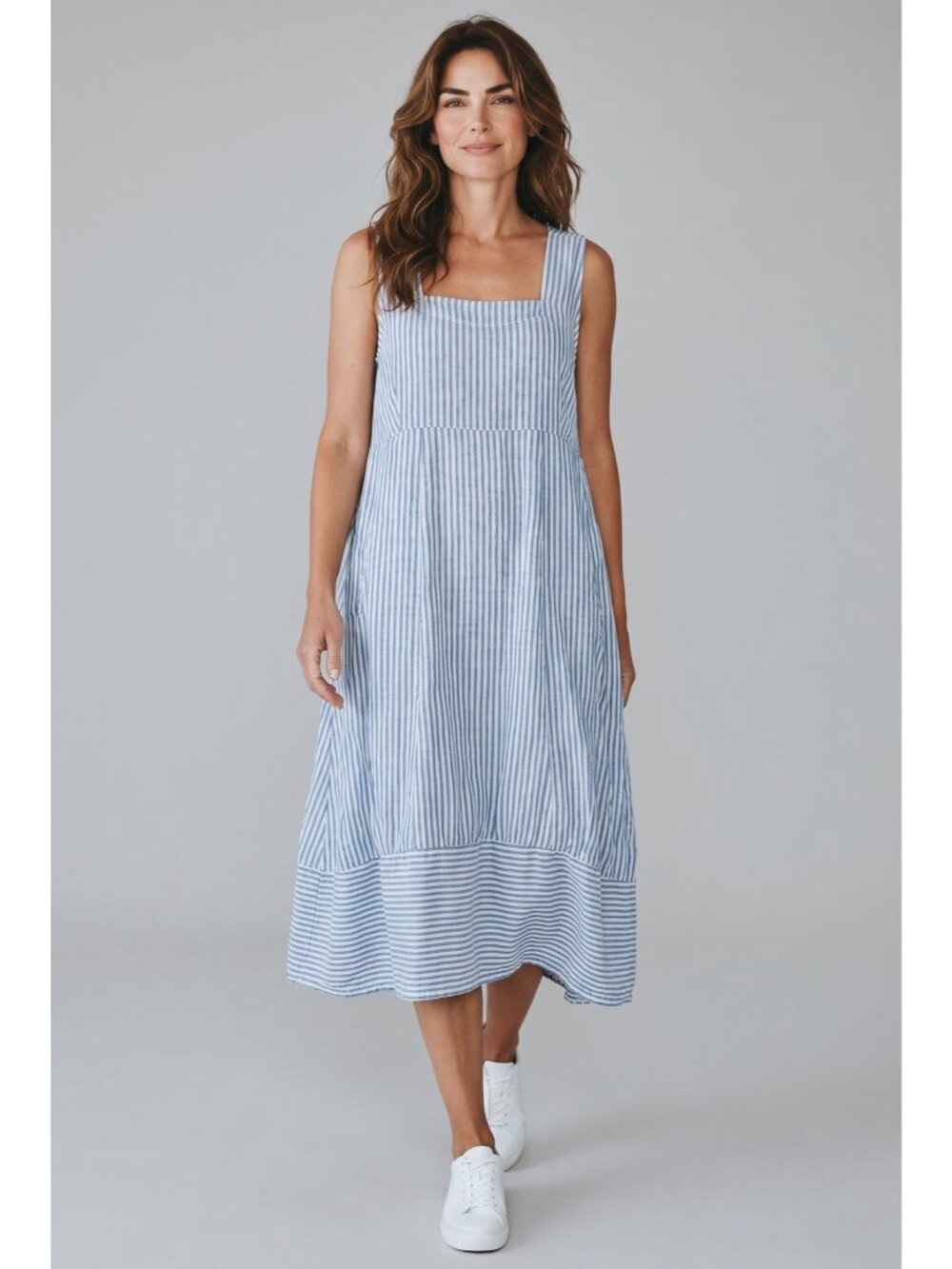 Colette 100% Linen Square Neck Sleeveless Pullover Dress XL made in Italy